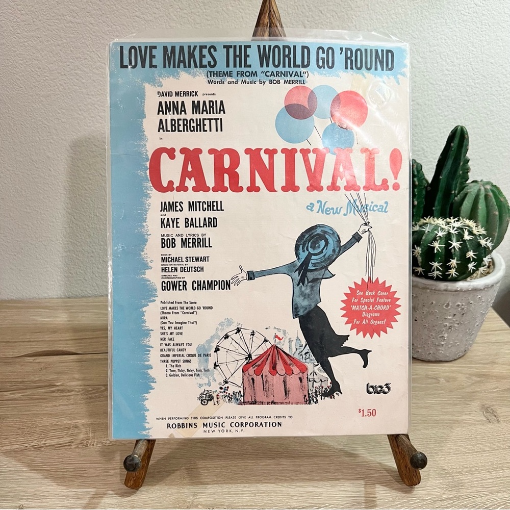 Vintage 1961 Carnival Love Makes the World Go Round Sheet Music
